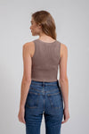 Sleeveless Ribbed Knit Cropped Sweater Top Mocha