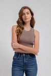 Sleeveless Ribbed Knit Cropped Sweater Top Mocha