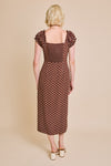 Short Sleeve Button Down Polka Dot Print Midi Dress Brown