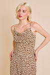 Sleeveless Cowl Neck Top And Leopard Print Pants Set Brown