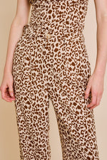 Sleeveless Cowl Neck Top And Leopard Print Pants Set Brown