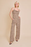 Sleeveless Cowl Neck Top And Leopard Print Pants Set Brown