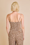 Sleeveless Cowl Neck Top And Leopard Print Pants Set Brown