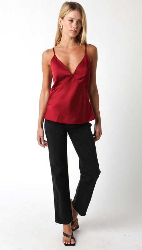  Sleeveless V Neckline Top Red