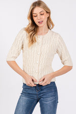 Waitlist 11/5 ♥ Emmy Short Sleeve Cable Knit Button Down Cardigan Ivory