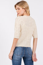 Waitlist 11/5 ♥ Emmy Short Sleeve Cable Knit Button Down Cardigan Ivory