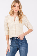 Waitlist 11/5 ♥ Emmy Short Sleeve Cable Knit Button Down Cardigan Ivory