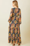 Long Sleeve Floral Print Maxi Dress Navy