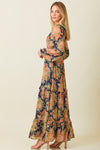 Long Sleeve Floral Print Maxi Dress Navy