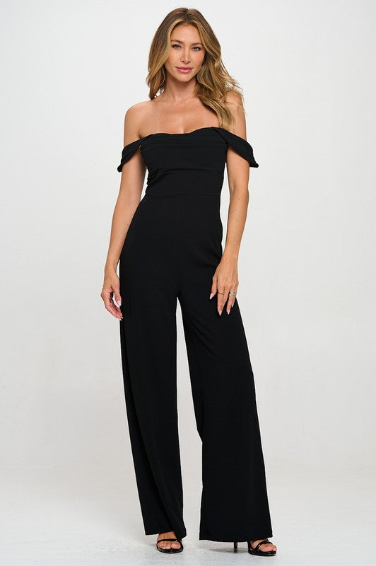  Off The Shoulder Wide Leg Jumpsuit Black