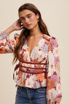  Long Sleeve Floral Print Top Rust