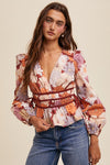  Long Sleeve Floral Print Top Rust