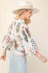 Long Sleeve Button Down Floral Print Print Top White