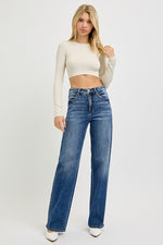 High Rise Wide Leg Baggy Jeans Dark Wash