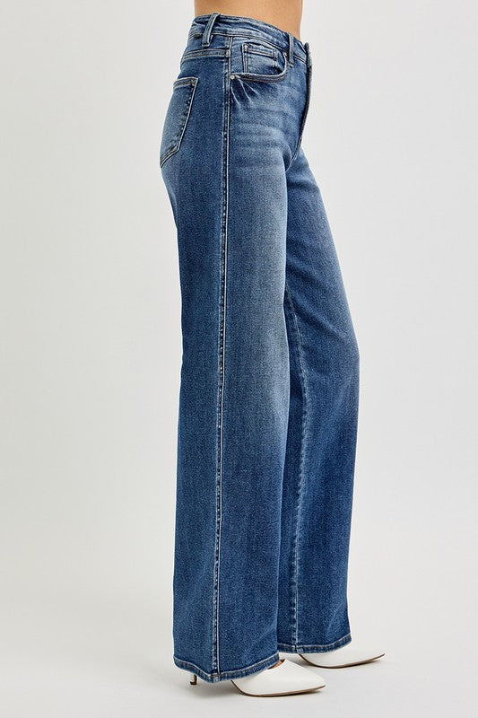 High Rise Wide Leg Baggy Jeans Dark Wash