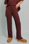 Short Sleeve Mock Neck Ribbed Sweater Top And Pants Set Brown