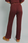 Short Sleeve Mock Neck Ribbed Sweater Top And Pants Set Brown