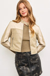 Vegan Leather Cropped Color Block Moto Jacket Taupe