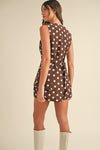 Sleeveless Polka Dot Linen Vest And Short Set Brown