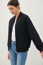 Long Sleeve Quilted Bomber Jacket Black