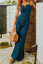 Sleeveless Wide Leg Denim Jumpsuit Dark Wash