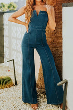 Sleeveless Wide Leg Denim Jumpsuit Dark Wash