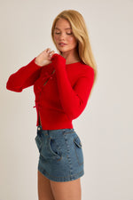 Sheri Long Sleeve Bow Tie Sweater Top Red