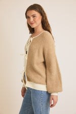 Long Sleeve Front Tie Knit Cardigan Taupe