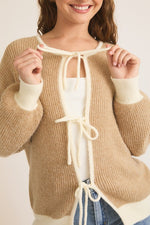 Long Sleeve Front Tie Knit Cardigan Taupe