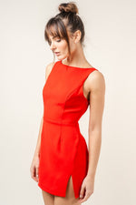 Sleeveless Boat Neck Open Back Mini Dress Red