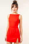 Sleeveless Boat Neck Open Back Mini Dress Red