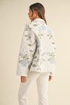  Long Sleeve Floral Embroidered Quilted Jacket White