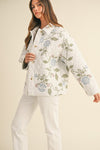  Long Sleeve Floral Embroidered Quilted Jacket White