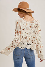  Long Bell Sleeve Crochet Top Ivory