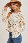  Long Bell Sleeve Crochet Top Ivory