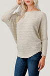 Long Dolman Sleeve Striped Ribbed Top Ivory