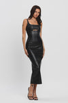 Sleeveless Vegan Leather Chest Cut Out Midi Dress Black