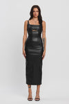 Sleeveless Vegan Leather Chest Cut Out Midi Dress Black