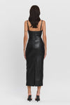 Sleeveless Vegan Leather Chest Cut Out Midi Dress Black