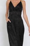 Sleeveless Back Tie Floral Print Wide Leg Jumpsuit Black