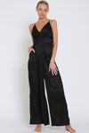 Sleeveless Back Tie Floral Print Wide Leg Jumpsuit Black