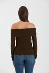 Long Sleeve Off The Shoulder Sweater Top Brown