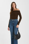 Long Sleeve Off The Shoulder Sweater Top Brown