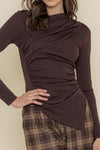 Long Sleeve Asymmetric Top Brown