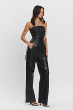 Sleeveless Vegan Leather Wide Leg Jumpsuit Black