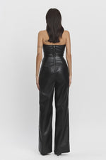 Sleeveless Vegan Leather Wide Leg Jumpsuit Black