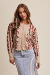 Waitlist 1/28 ♥ Gabby Long Sleeve Button Down Floral Print Knit Cardigan Taupe