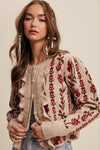 Waitlist 1/28 ♥ Gabby Long Sleeve Button Down Floral Print Knit Cardigan Taupe