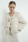 Long Sleeve Velvet Floral Patchwork Quilted Jacket Cream