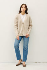 Long Sleeve Button Down Ribbed Cardigan Beige